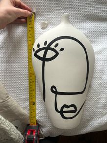 Cream black face print vase art deco abstract