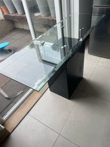 Glass table top and marble base