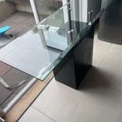 Glass table top and marble base