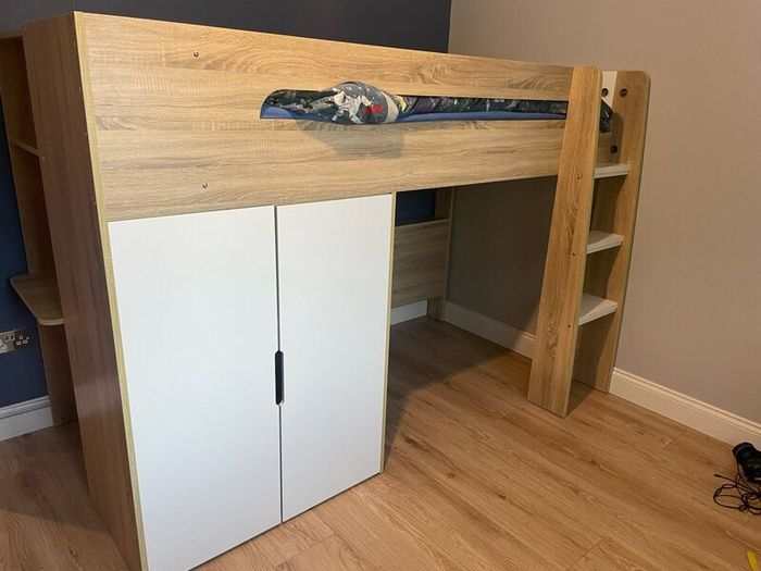 Bunk bed with desk and double cupboard