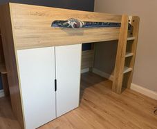 Bunk bed with desk and double cupboard