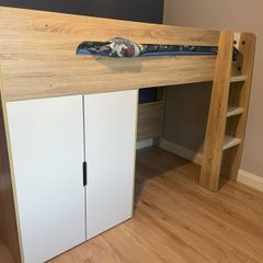 Bunk bed with desk and double cupboard