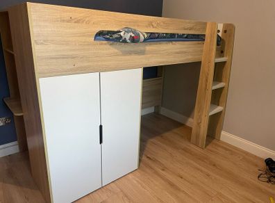 Bunk bed with desk and double cupboard
