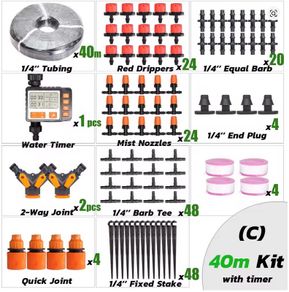 Garden Irrigation Watering Kits Timer Controller Irrigator System 2-in-1 Misting Sprinklers Drip Water Sets