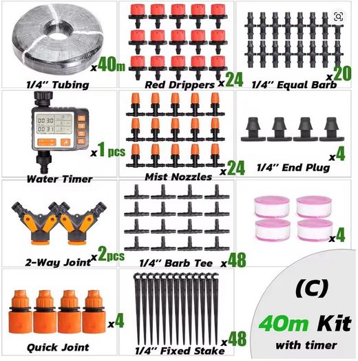 Garden Irrigation Watering Kits Timer Controller Irrigator System 2-in-1 Misting Sprinklers Drip Water Sets