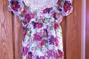 Floral top with pretty crochet neckline