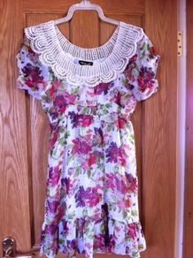 Floral top with pretty crochet neckline