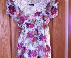 Floral top with pretty crochet neckline