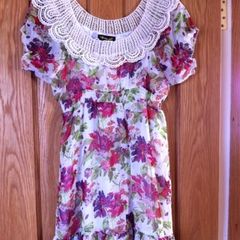 Floral top with pretty crochet neckline