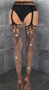 Sexy stretchy fishnet stockings with shiny pieces