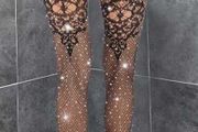 Sexy stretchy fishnet stockings with shiny pieces