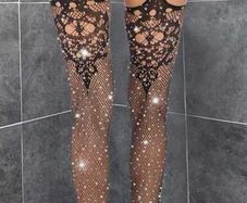 Sexy stretchy fishnet stockings with shiny pieces
