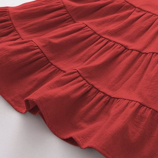 Brand New AGQT Kids Toddler Baby Girls Summer Dress Casual Ruffle Sleeve Leisure Dress Princess Beach Party Dress Red Size 5-6 Years