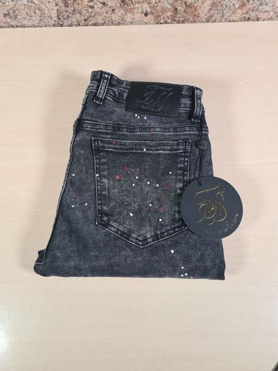 mens Siksilk jeans washed black bust knee riot denim Size Small W 30 L 34