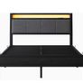 Double Bed Frame, 4FT6 Bed Frame Ergonomics Double with Charging Station and LED Lights, Heavy Duty Platform Full Bed with Fabric Storage Sloped Headboard, No Box Spring Needed, (Black) Image 2
