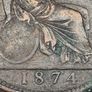 Great Britain 1874 H Penny Coin Queen Victoria Heaton Mint Image 2