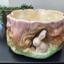 SylvaC Woodland Pixie & Bunny Rabbit Planter 1513, Matt Glaze Treestump Fauna Vase Image 2