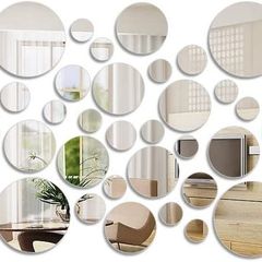 41 Pcs Mirror Wall Stickers Self-Adhesive Round Circle Mirrors Mirror Sheets for Home Decoration with 6 Different Sizes 0.87 to 5.9 Inches in Diameter