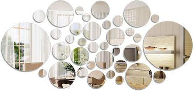 41 Pcs Mirror Wall Stickers Self-Adhesive Round Circle Mirrors Mirror Sheets for Home Decoration with 6 Different Sizes 0.87 to 5.9 Inches in Diameter