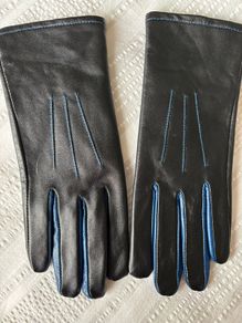 Isotoner Women's Leather Gloves - Black/Blue - Size M(7.5)