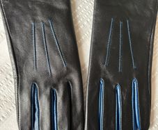 Isotoner Women's Leather Gloves - Black/Blue - Size M(7.5)