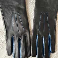 Isotoner Women's Leather Gloves - Black/Blue - Size M(7.5)