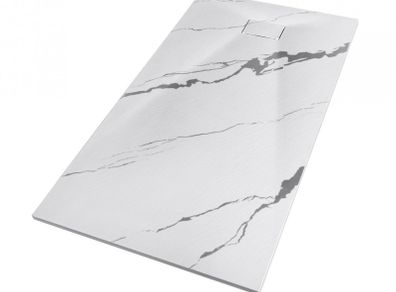 Brand New Besco Vexo Marble Ultra-Slim Rectangular Shower Tray (120 x 90 x 2.6 cm) + Separate Waste Trap