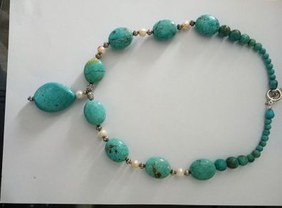Necklace -Turquoise- Mexican with sea pearls