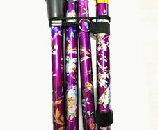 Folding Walking Stick, Purple Floral