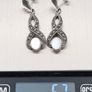 925 Vintage Sterling Silver, Marcasite & Mother of Pearl Drop Earrings Image 10