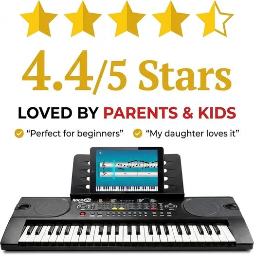 49 Key Keyboard Piano with Power Supply, Sheet Music Stand, Piano Note Stickers & Simply Piano Lessons