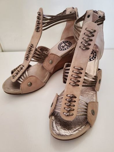 Ladies platform sandals shoes real leather Mamzelle Vito soft taupe size uk 7