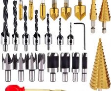 26Pcs Countersink Drill Bit Set, 8Pcs Wood Plug Cutter Drill Bits, 7Pcs Three Pointed Drill Bit, 6Pcs Countersink Drill Bit, 3Pcs Step Cone Drill Bit - for Door Window Cabine Drilling Holes