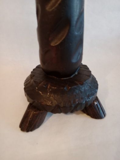 Vintage Hand Carved Wood Floor Ashtray. Brass Insert.