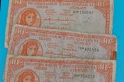 Irish 1968  X 5 Lavery ten shilling banknote in used condition