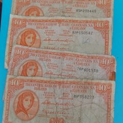 Irish 1968  X 5 Lavery ten shilling banknote in used condition