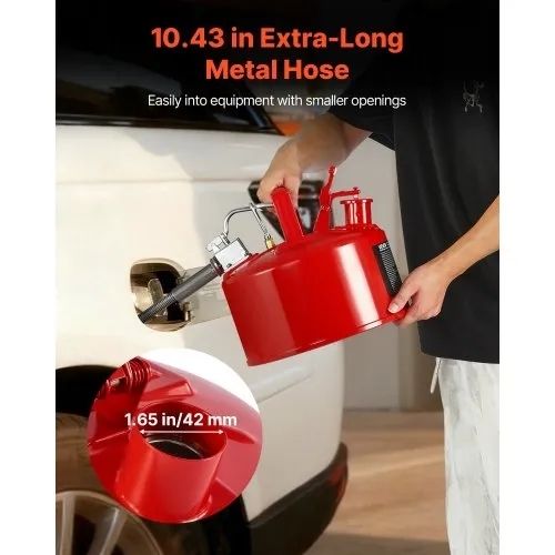 Safety Gas Can, 9.5 L Type II Red Safety Can for Gasoline with Stainless Steel Flame Arrester, Self-Closing Lid, and Flexible Metal Spout, Carbon Steel Flammable