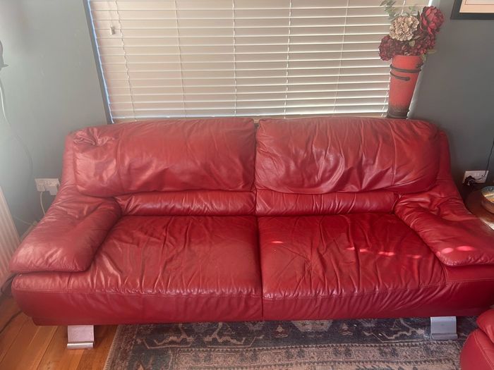 Italian Red Leather couches & ottoman