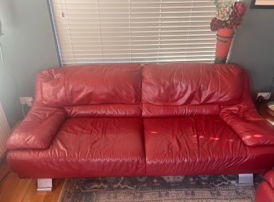 Italian Red Leather couches & ottoman