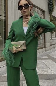 Reduced Gorgeous Zara Insta Famous Bloggers 3 Piece Bottle Green Suit Size Large