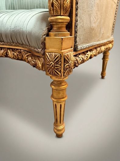Louis XVI Style Carved Giltwood & Green Velvet Sofa