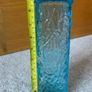Vintage Turquoise Blue Glass Bark Textured Vase Image 3