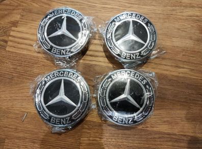 4PCS 75mm Black/Silver Car Wheel Center Hub Caps For Mercedes