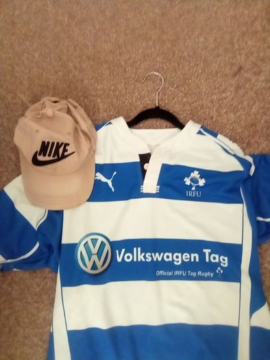 Large. Rugby. Jersey. And.  Nike. Cap