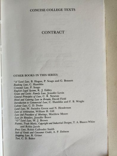 Contract.  Fifth Edition. By F.r. Davies. Concise College Text. 1986 Paperback In Good Condition. See Photos For Same.