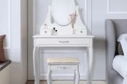 ML-Design Dressing Table White Dressing Table with Mirror, Stool and 3 Drawers, 75 x 140 x 40 cm, Country House Style, Cosmetic Table for Women and Girls, Dressing Table Made of MDF Wood, Chest of