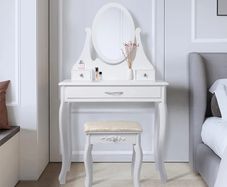 ML-Design Dressing Table White Dressing Table with Mirror, Stool and 3 Drawers, 75 x 140 x 40 cm, Country House Style, Cosmetic Table for Women and Girls, Dressing Table Made of MDF Wood, Chest of