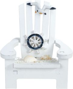 Beach Nautical Miniature Decoration Ornament Small Wooden Beach Chair Model Decorated with Ship Steering Wheel Seagull Shell Conch