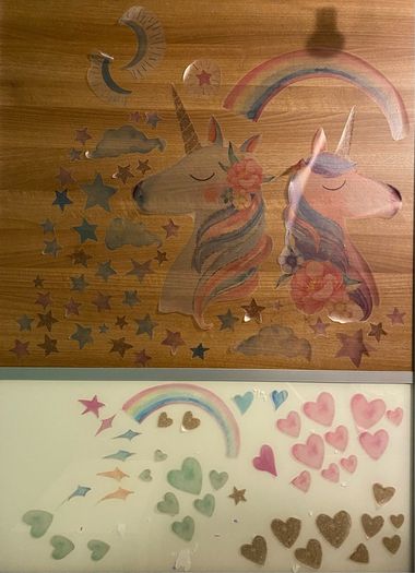 wall sticker unicorn, hearts, stars, rainbow, clouds