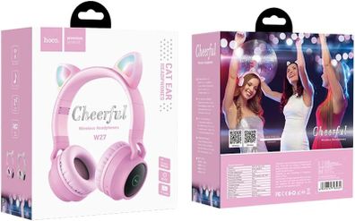 Hoco W27 - Fones Cat Ear Bluetooth Headphones, Bluetooth V5.0, Use Time: Up To 5 Hours, Standby Time: Up To 200 Hours, Support TF Card And AUX Mode, Compatible Mobile Phones And Tablets - Pink